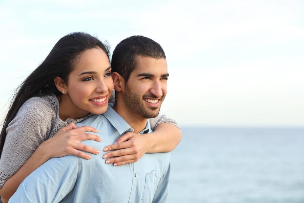 Woman and man smiling
